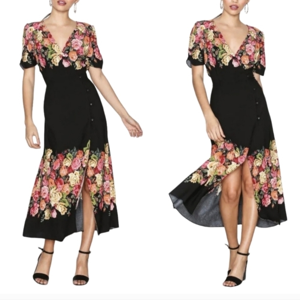 Free People Jamie Floral Midi Dress Black Women's XS